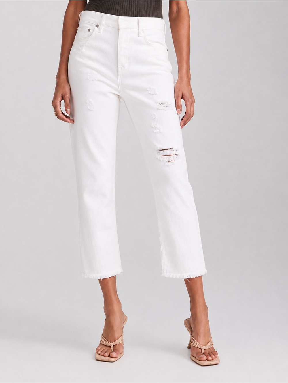 Title: AGOLDE Distressed White Straight Crop Jeans Size 28 Button Fly Made in US